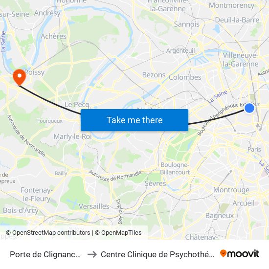 Porte de Clignancourt to Centre Clinique de Psychothérapie map