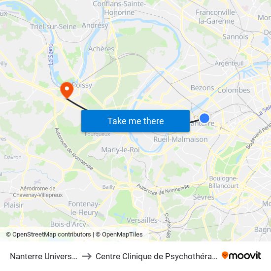 Nanterre Université to Centre Clinique de Psychothérapie map