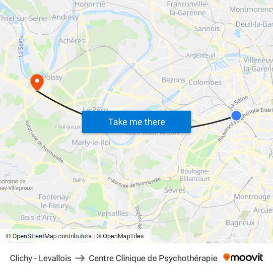 Clichy - Levallois to Centre Clinique de Psychothérapie map