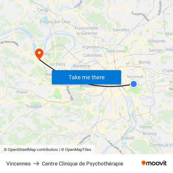 Vincennes to Centre Clinique de Psychothérapie map