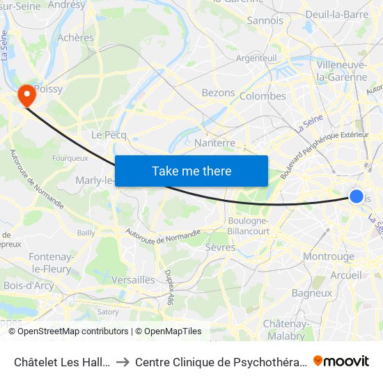 Châtelet Les Halles to Centre Clinique de Psychothérapie map