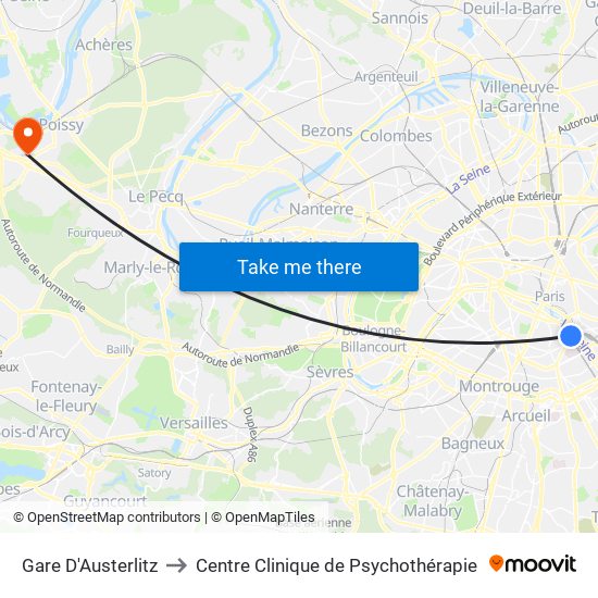 Gare D'Austerlitz to Centre Clinique de Psychothérapie map