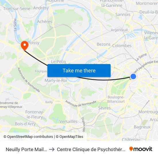 Neuilly Porte Maillot to Centre Clinique de Psychothérapie map