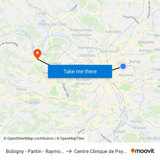 Bobigny - Pantin - Raymond Queneau to Centre Clinique de Psychothérapie map