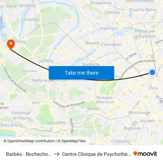 Barbès - Rochechouart to Centre Clinique de Psychothérapie map