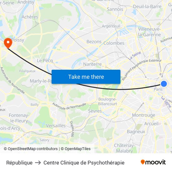 République to Centre Clinique de Psychothérapie map