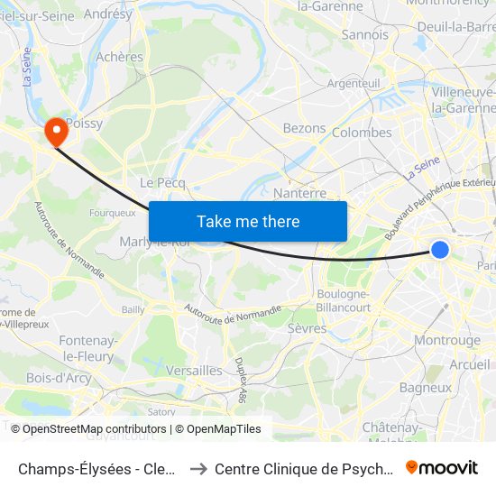 Champs-Élysées - Clemenceau to Centre Clinique de Psychothérapie map