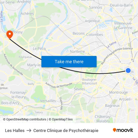 Les Halles to Centre Clinique de Psychothérapie map