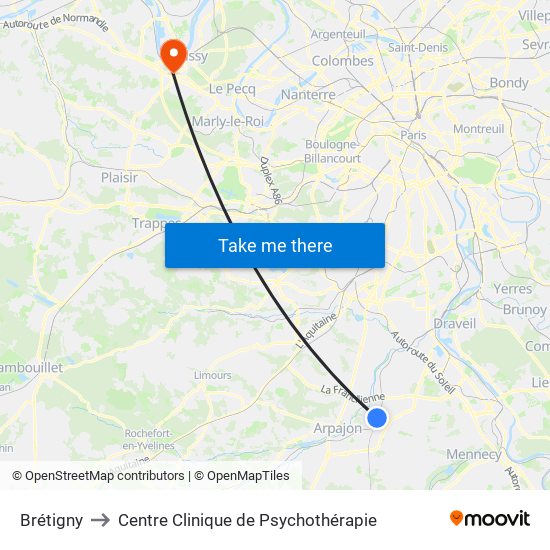 Brétigny to Centre Clinique de Psychothérapie map