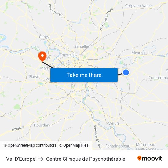 Val D'Europe to Centre Clinique de Psychothérapie map