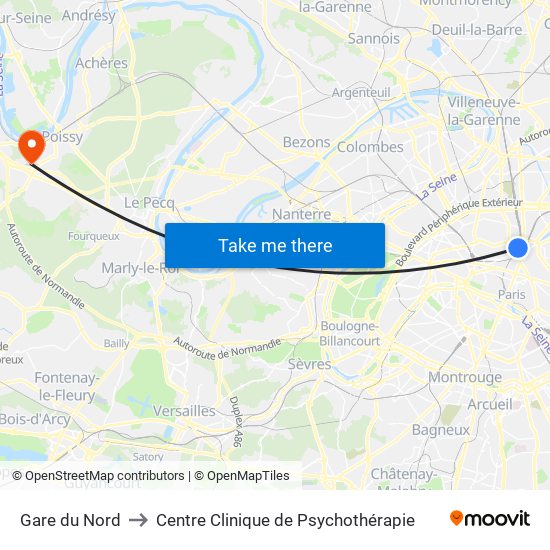 Gare du Nord to Centre Clinique de Psychothérapie map