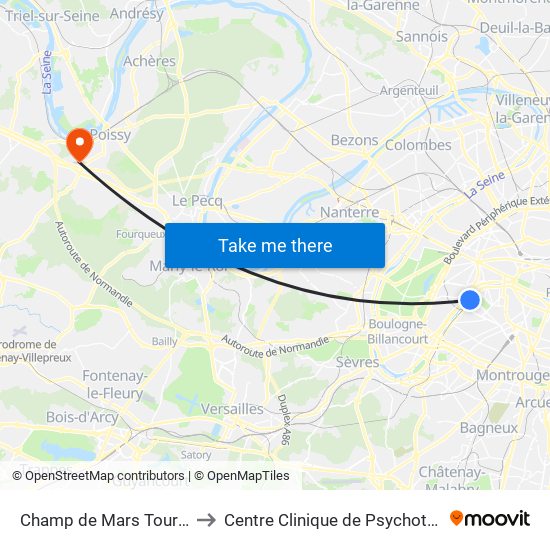 Champ de Mars Tour Eiffel to Centre Clinique de Psychothérapie map