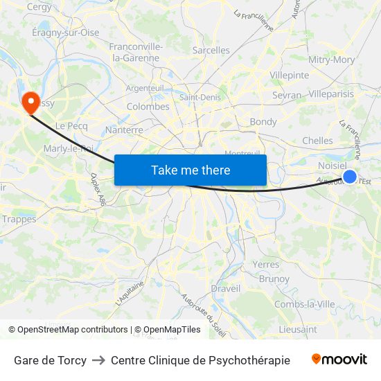 Gare de Torcy to Centre Clinique de Psychothérapie map