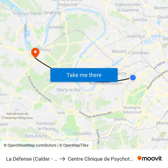La Défense (Calder - Miro) to Centre Clinique de Psychothérapie map
