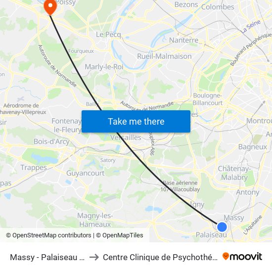 Massy - Palaiseau RER to Centre Clinique de Psychothérapie map