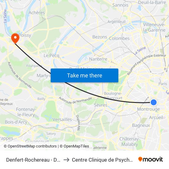 Denfert-Rochereau - Daguerre to Centre Clinique de Psychothérapie map