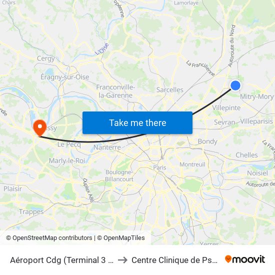 Aéroport Cdg (Terminal 3 – Roissypôle) to Centre Clinique de Psychothérapie map