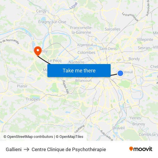 Gallieni to Centre Clinique de Psychothérapie map