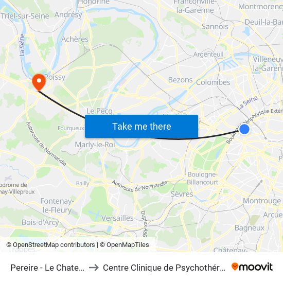 Pereire - Le Chatelier to Centre Clinique de Psychothérapie map
