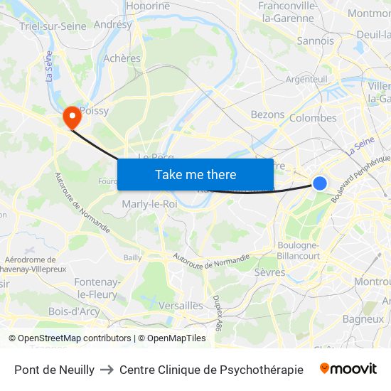 Pont de Neuilly to Centre Clinique de Psychothérapie map