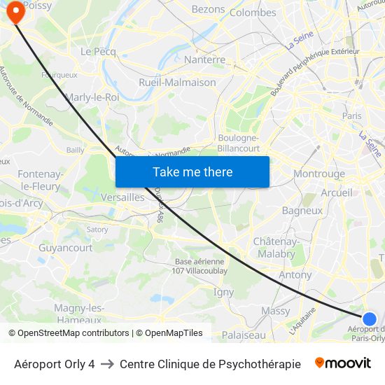 Aéroport Orly 4 to Centre Clinique de Psychothérapie map