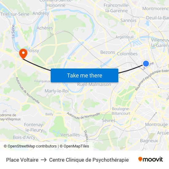 Place Voltaire to Centre Clinique de Psychothérapie map