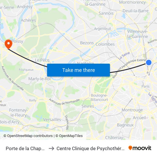 Porte de la Chapelle to Centre Clinique de Psychothérapie map