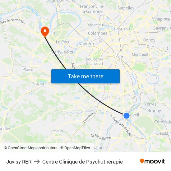 Juvisy RER to Centre Clinique de Psychothérapie map