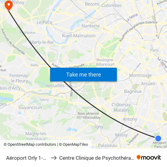 Aéroport Orly 1-2-3 to Centre Clinique de Psychothérapie map