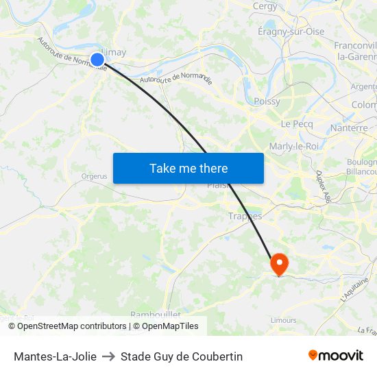 Mantes-La-Jolie to Stade Guy de Coubertin map