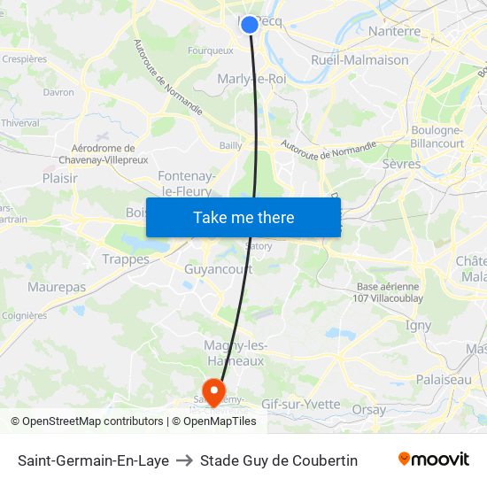 Saint-Germain-En-Laye to Stade Guy de Coubertin map