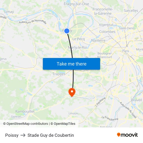 Poissy to Stade Guy de Coubertin map