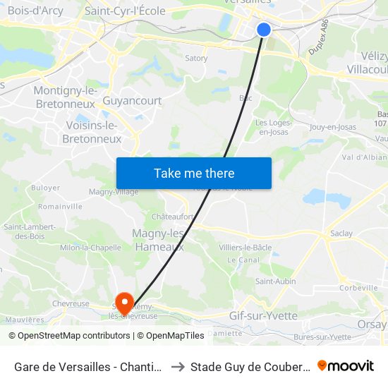 Gare de Versailles - Chantiers to Stade Guy de Coubertin map