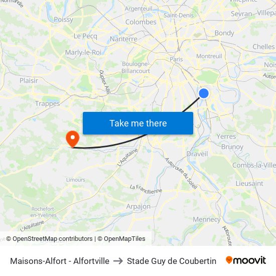 Maisons-Alfort - Alfortville to Stade Guy de Coubertin map
