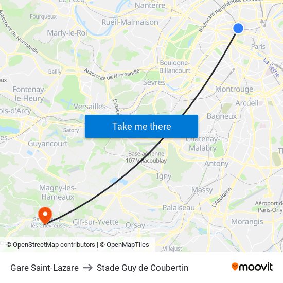 Gare Saint-Lazare to Stade Guy de Coubertin map