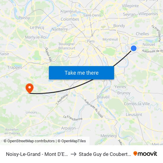 Noisy-Le-Grand - Mont D'Est to Stade Guy de Coubertin map