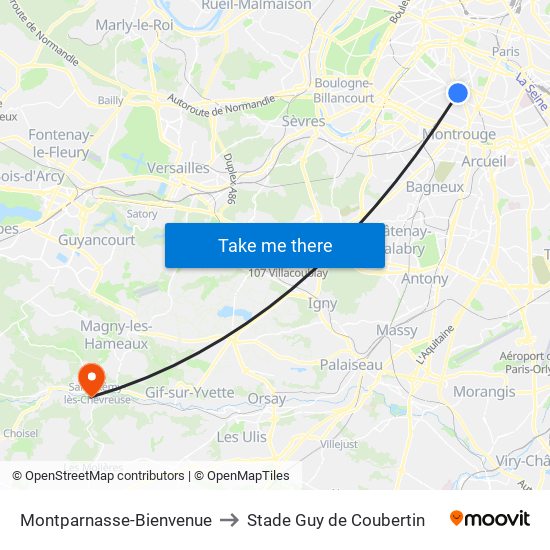 Montparnasse-Bienvenue to Stade Guy de Coubertin map