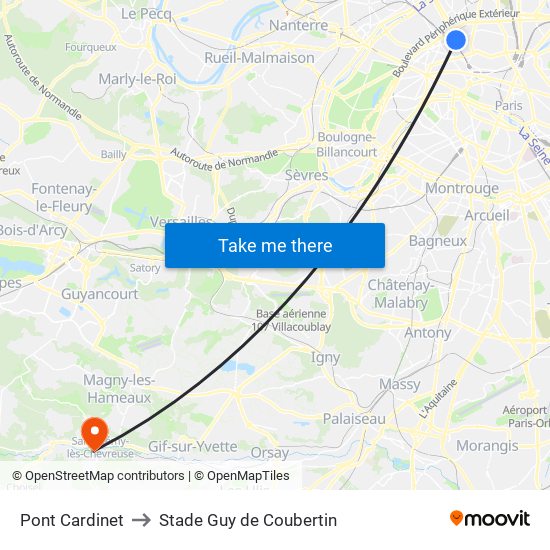 Pont Cardinet to Stade Guy de Coubertin map