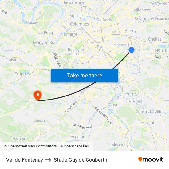 Val de Fontenay to Stade Guy de Coubertin map