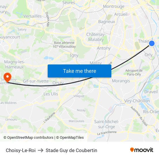 Choisy-Le-Roi to Stade Guy de Coubertin map