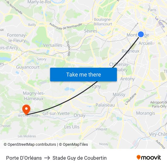 Porte D'Orléans to Stade Guy de Coubertin map