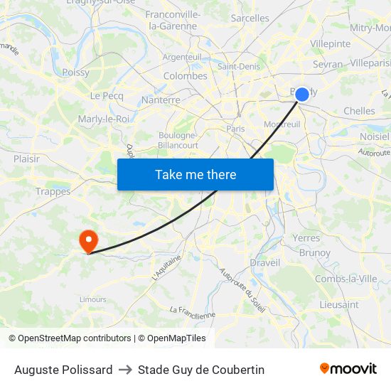 Auguste Polissard to Stade Guy de Coubertin map