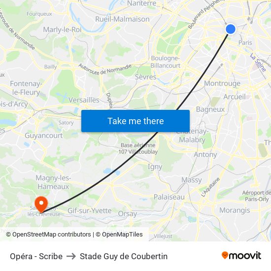 Opéra - Scribe to Stade Guy de Coubertin map