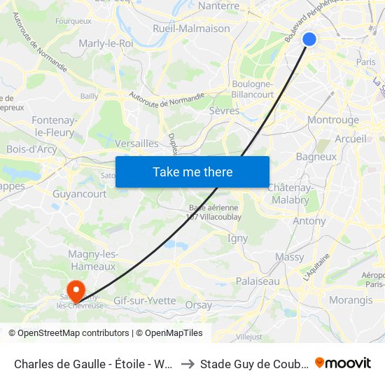 Charles de Gaulle - Étoile - Wagram to Stade Guy de Coubertin map