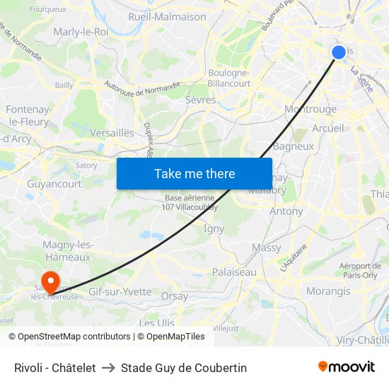 Rivoli - Châtelet to Stade Guy de Coubertin map