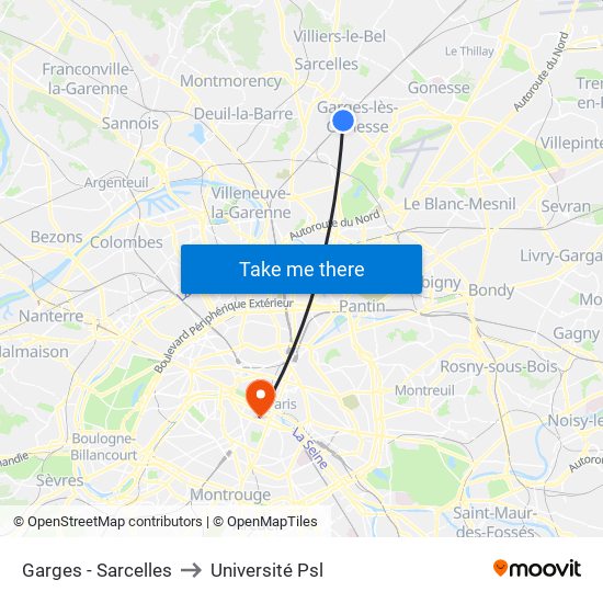 Garges - Sarcelles to Université Psl map