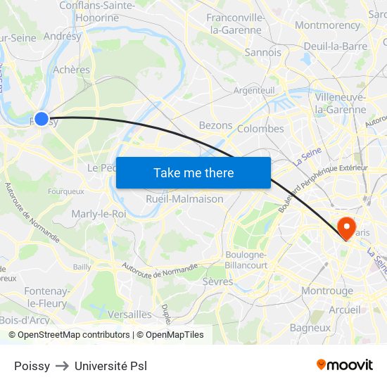 Poissy to Université Psl map