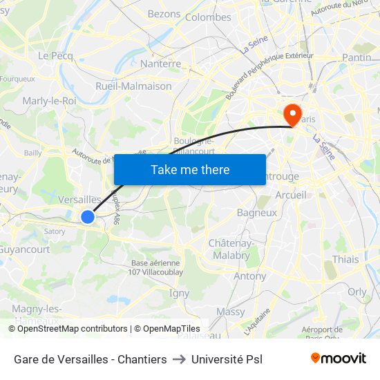 Gare de Versailles - Chantiers to Université Psl map