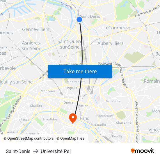 Saint-Denis to Université Psl map