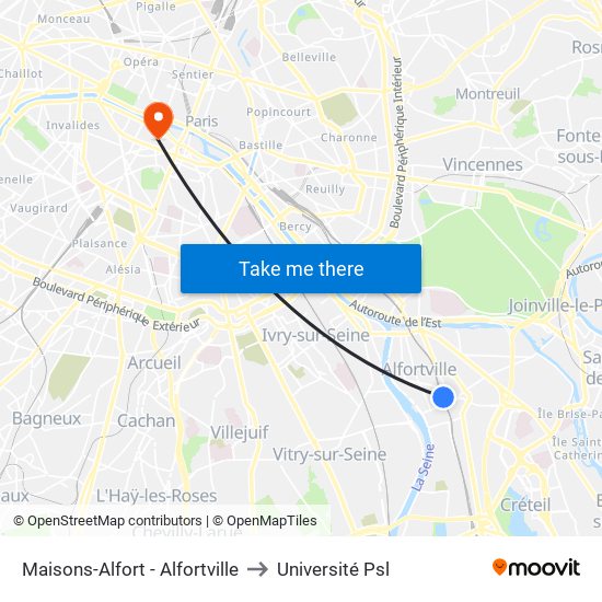 Maisons-Alfort - Alfortville to Université Psl map